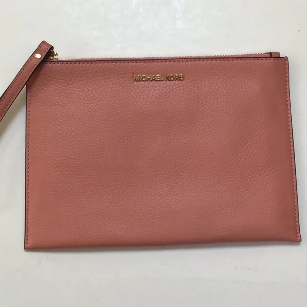 Michael Kors Wristlet Wallet Jet Set Large Clutch Pink Pebbled Leather‎ NWOT